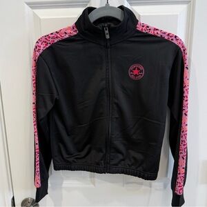 Girls Converse Black Jacket with Pink Patterned Accents